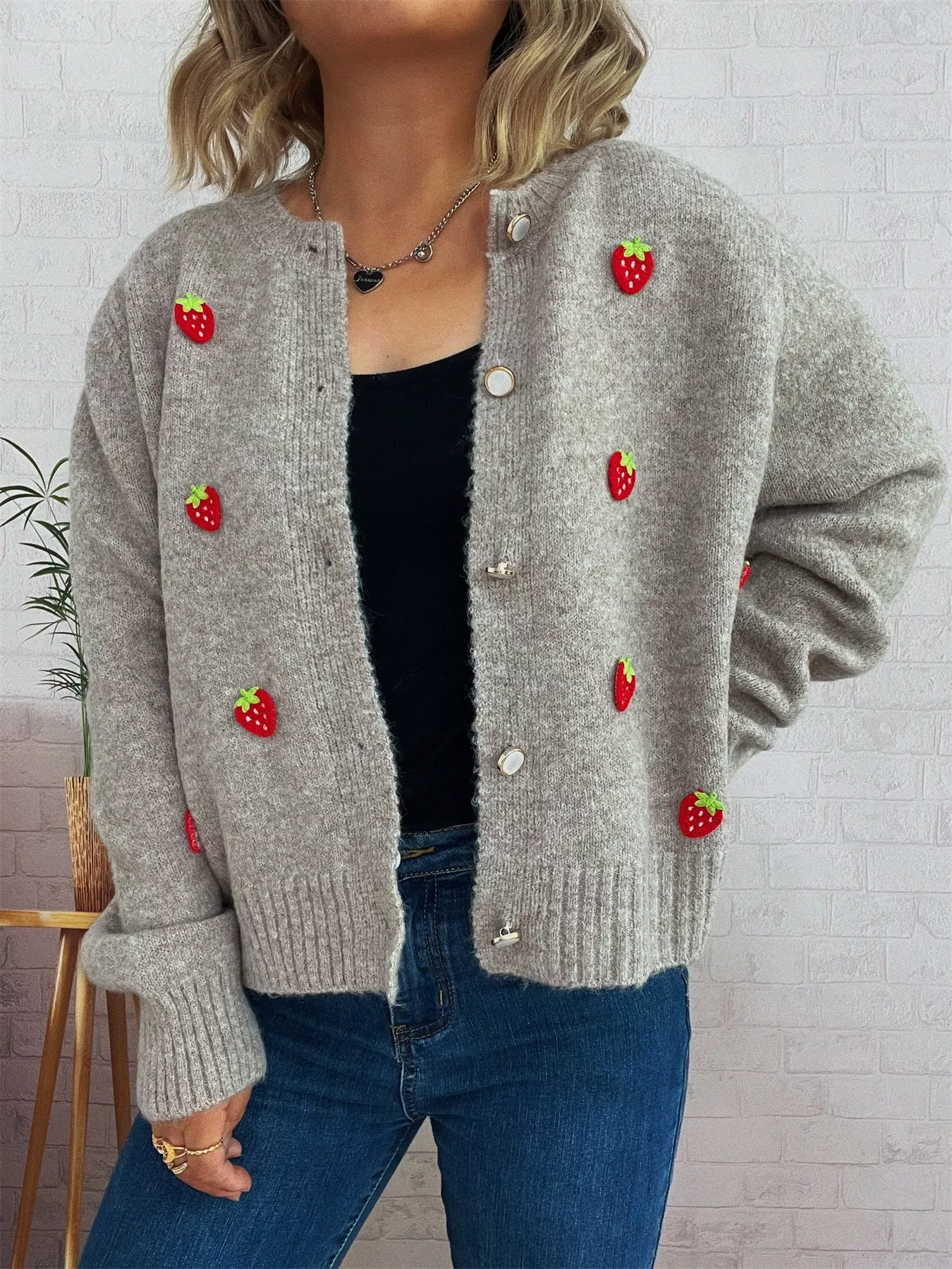 Strawberry Button Up Long Sleeve Cardigan - Image 18