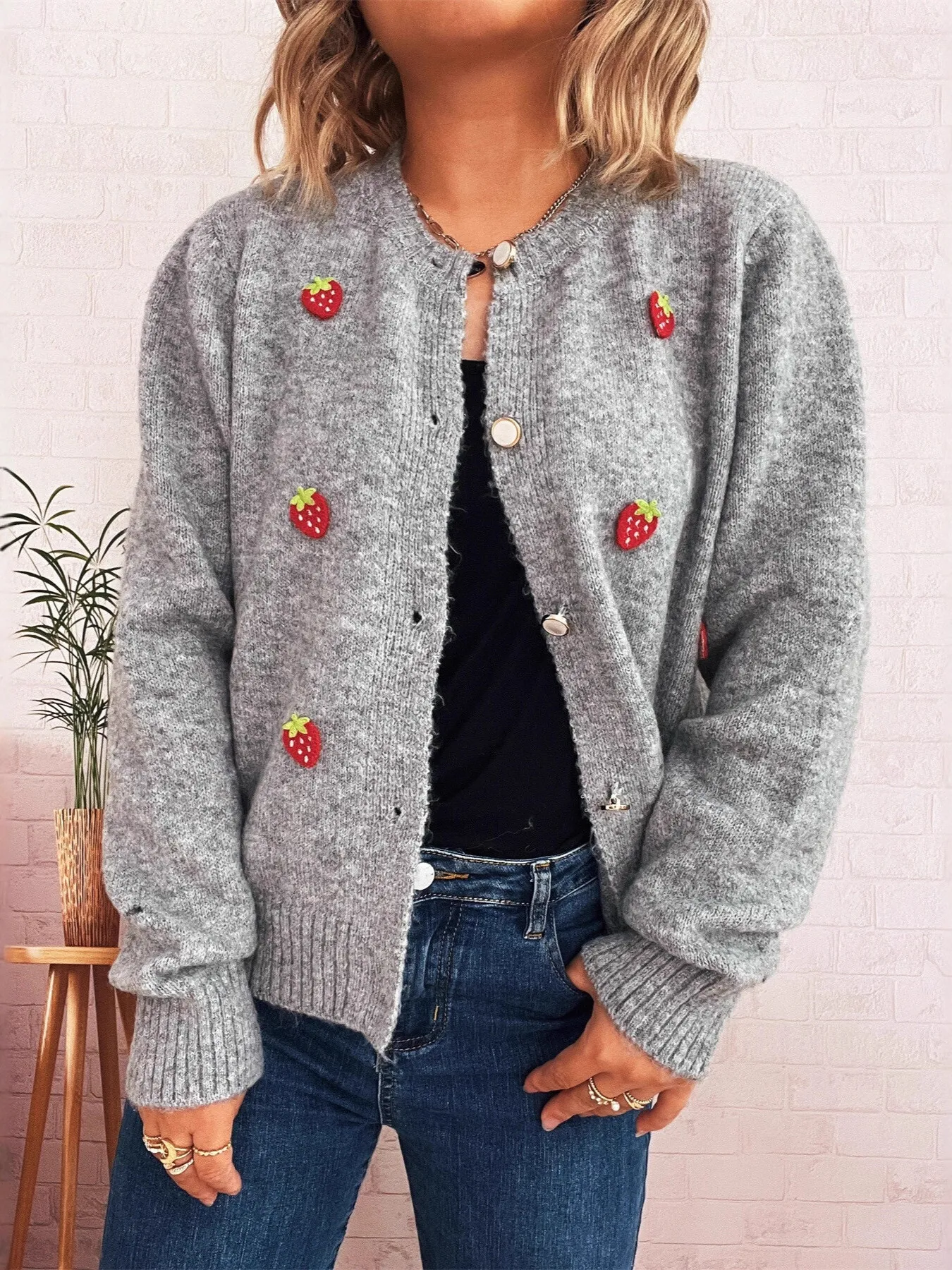 Strawberry Button Up Long Sleeve Cardigan - Image 27