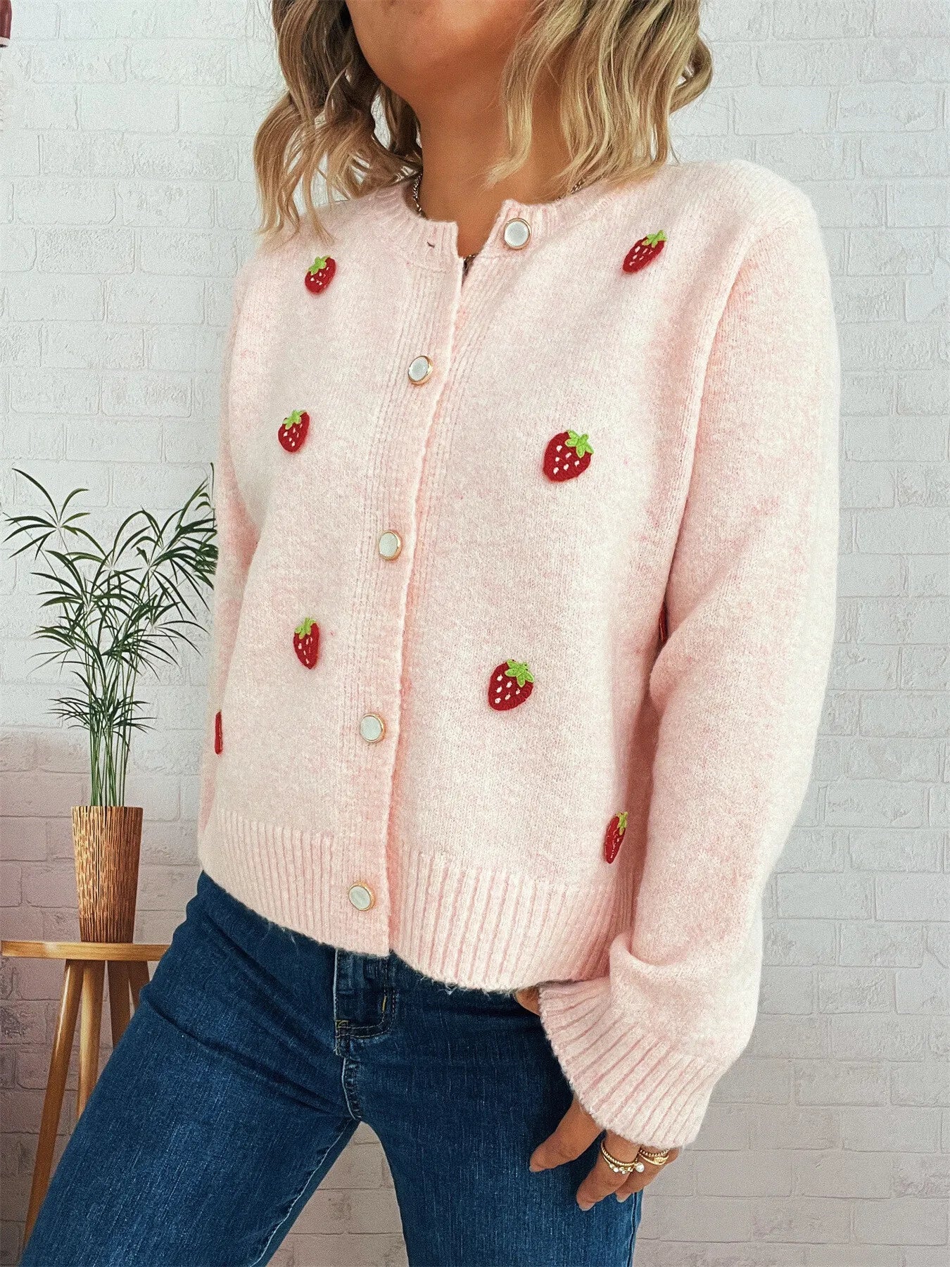 Strawberry Button Up Long Sleeve Cardigan - Image 4