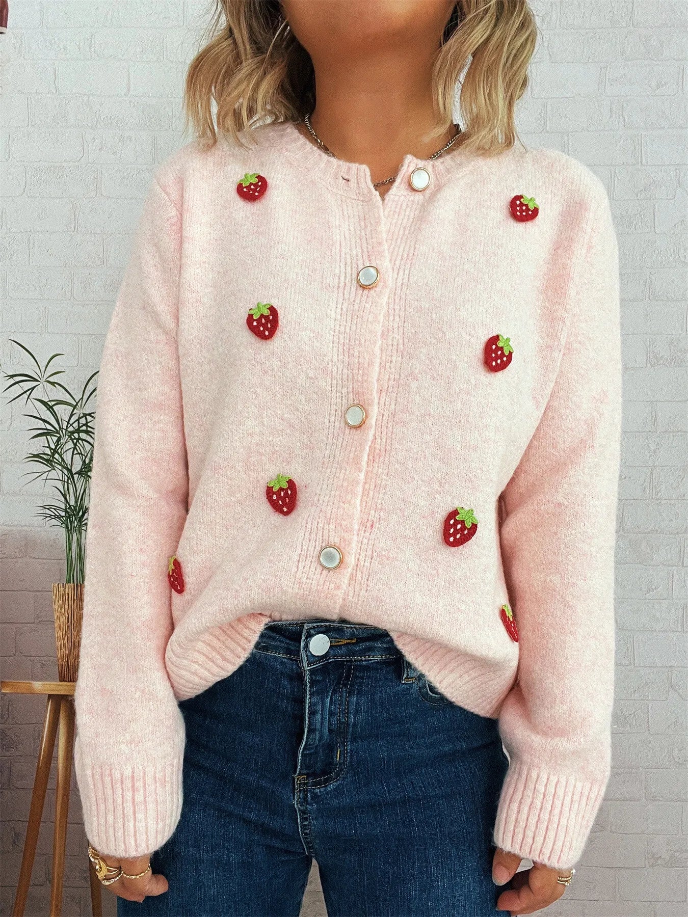 Strawberry Button Up Long Sleeve Cardigan - Image 5