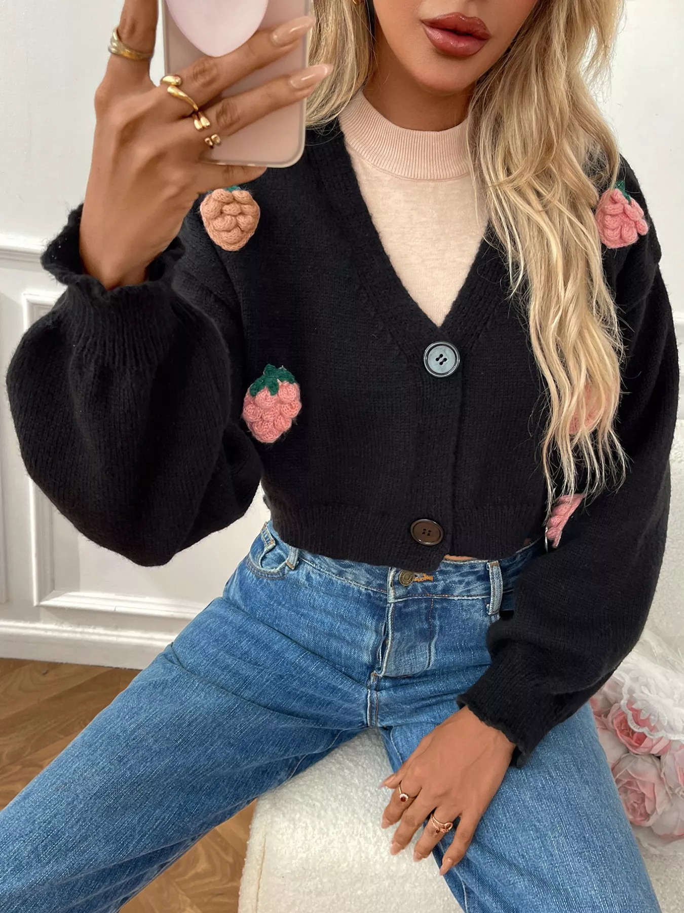 Strawberry Cropped Button-Up Cardigan - Image 17