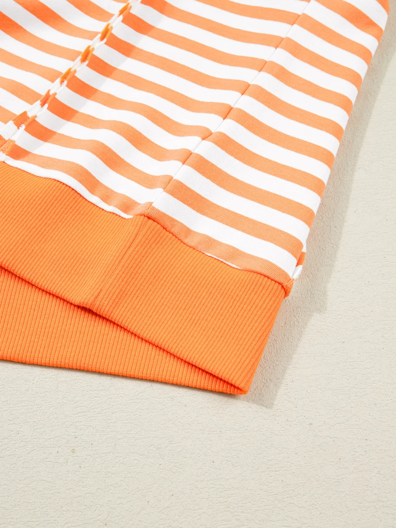 Stripe 3/4 Sleeve Exposed Seam Patchwork Pullover Top - Image 9