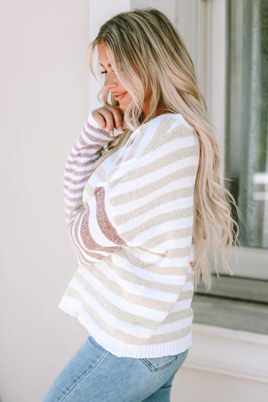 Stripe Blocked Drop Shoulder Slouchy Sweater - Image 5