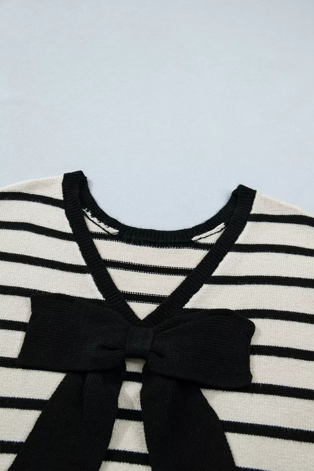 Stripe Bow Applique Short Sleeve Sweater - Image 8