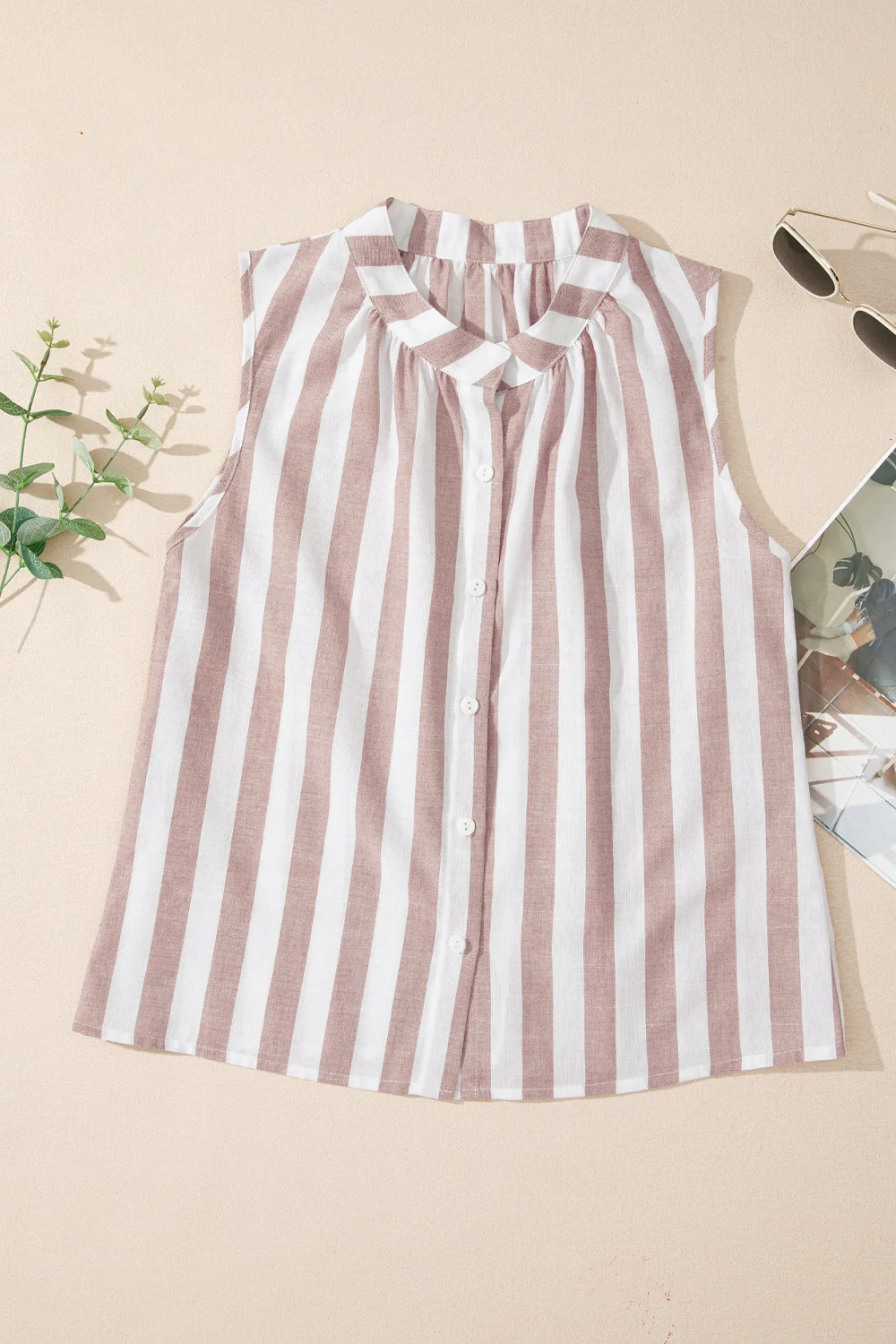 Stripe Button Down Sleeveless Shirt - Image 3