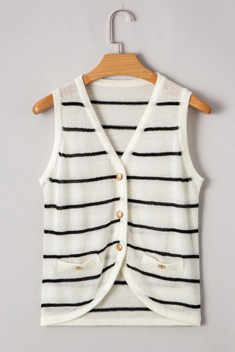 Stripe Button Down V-Neck Sweater Vest - Image 3