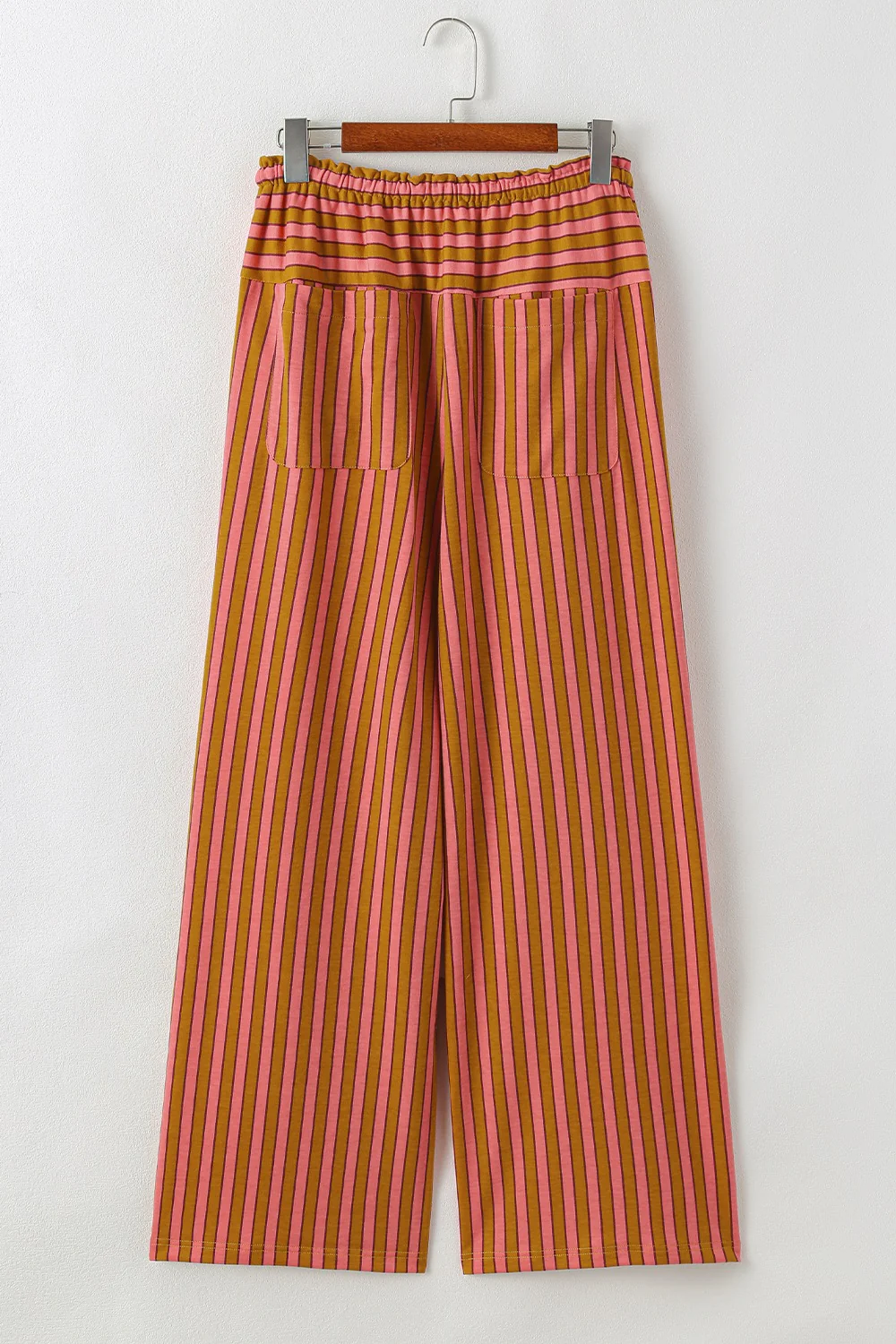 Stripe Button Pocket Tie Waist Casual Wide Leg Pants - Image 7