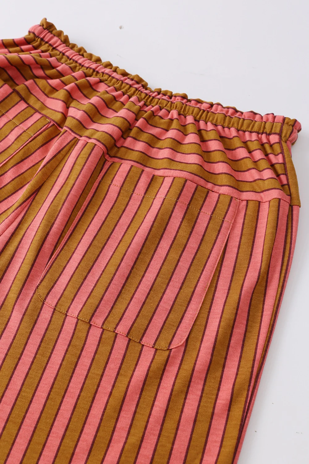 Stripe Button Pocket Tie Waist Casual Wide Leg Pants - Image 9
