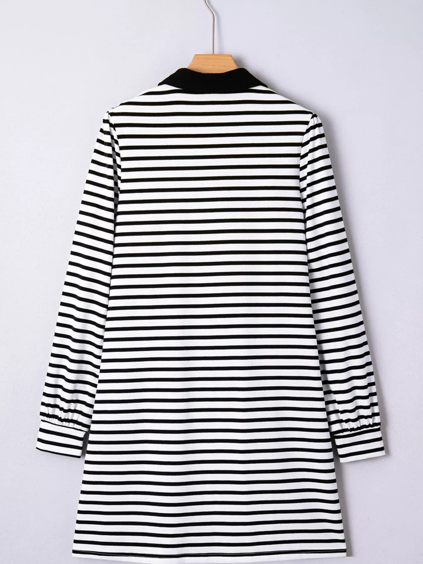 Stripe Buttoned Front Collared Long Sleeve T Shirt Dress with Pockets - Image 3