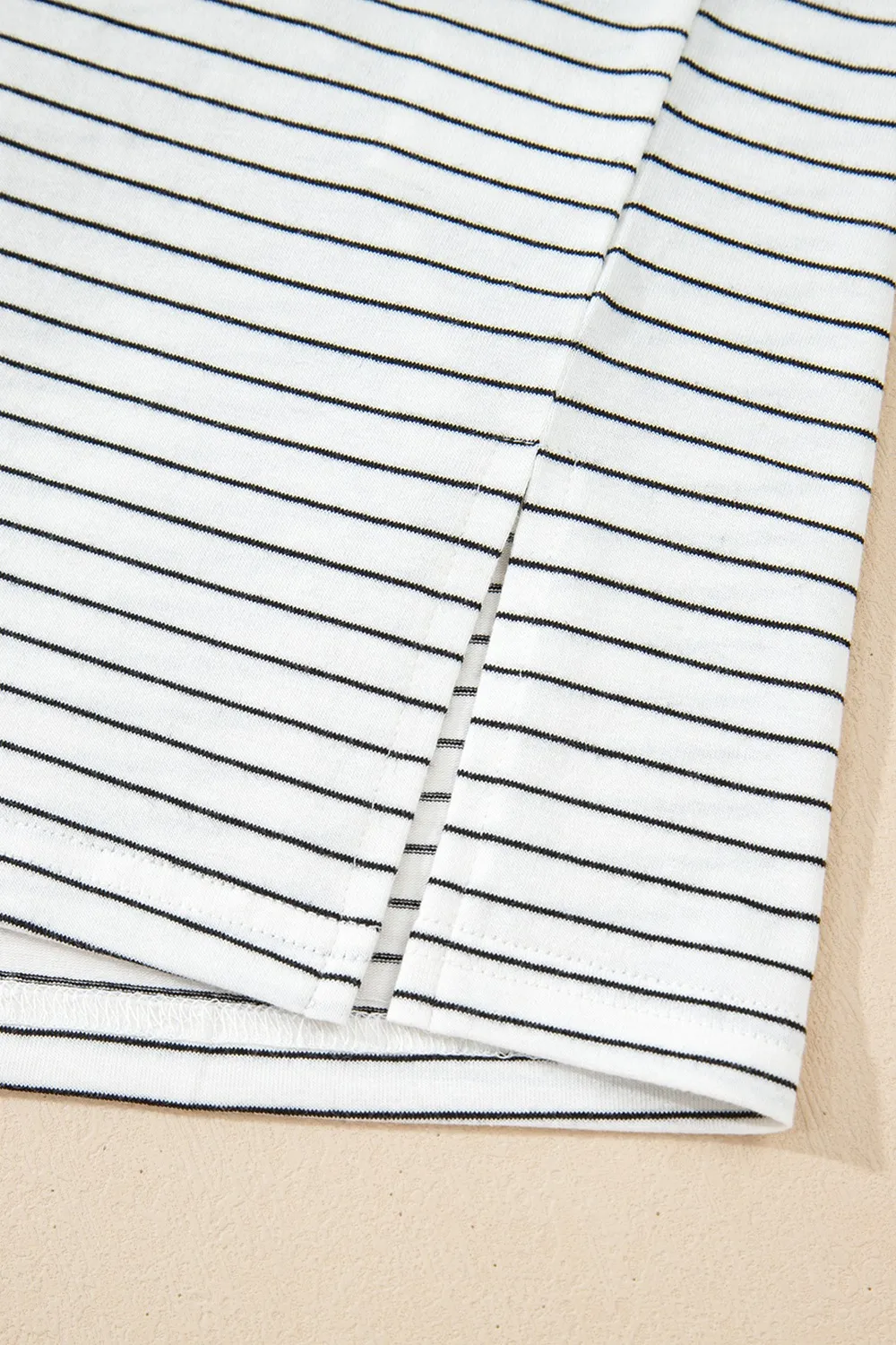 Stripe Cap Sleeve Crew Neck Casual Tee with Chest Pocket - Image 10