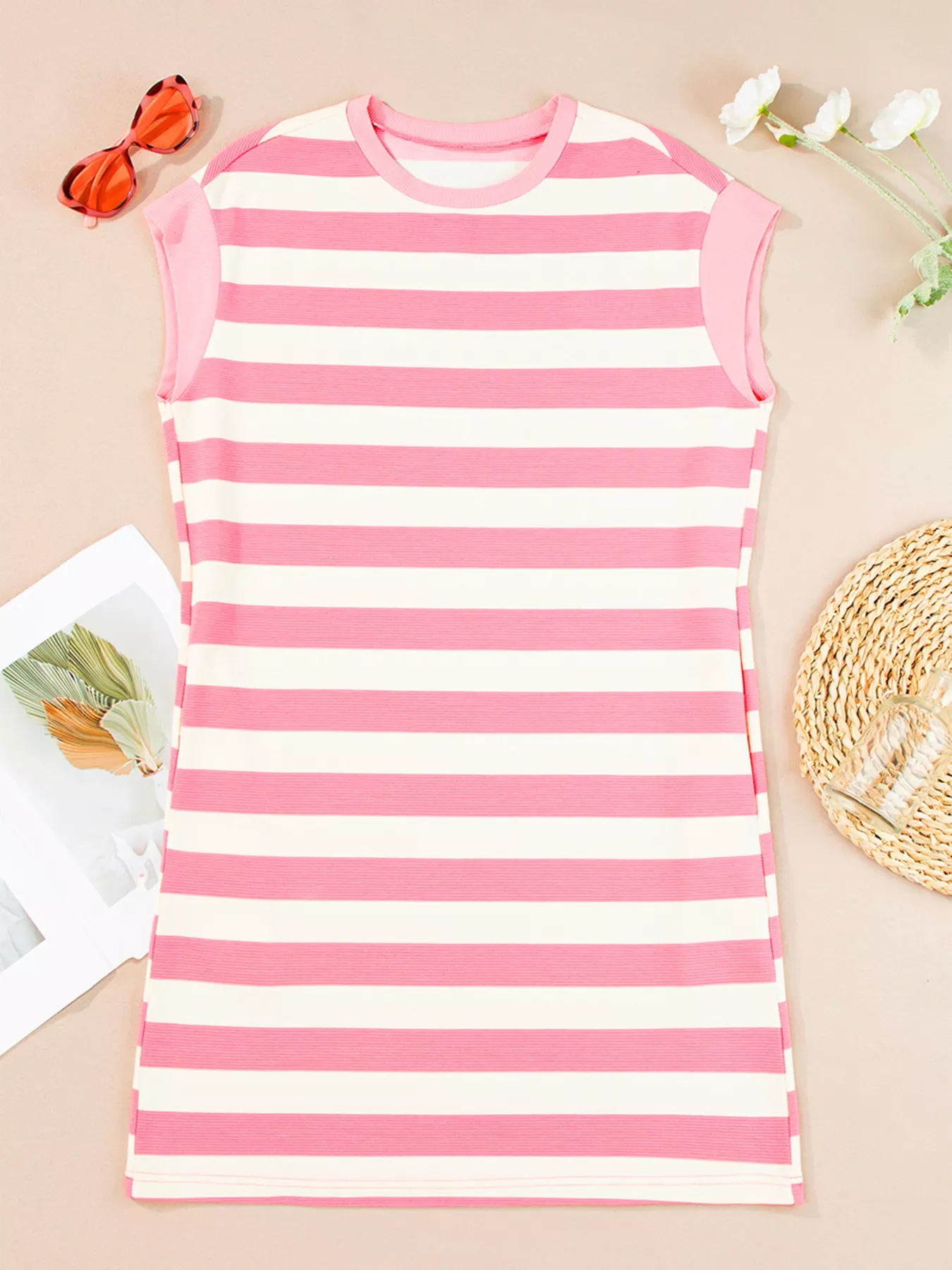 Stripe Cap Sleeve Pocketed Shift Dress - Image 2