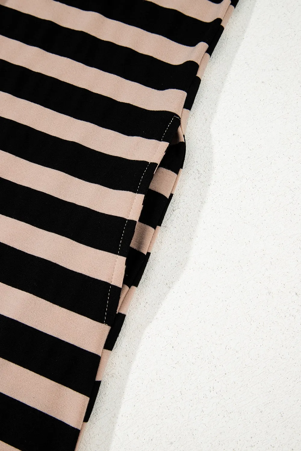 Stripe Casual Round Neck Tee Dress with Pockets - Image 9