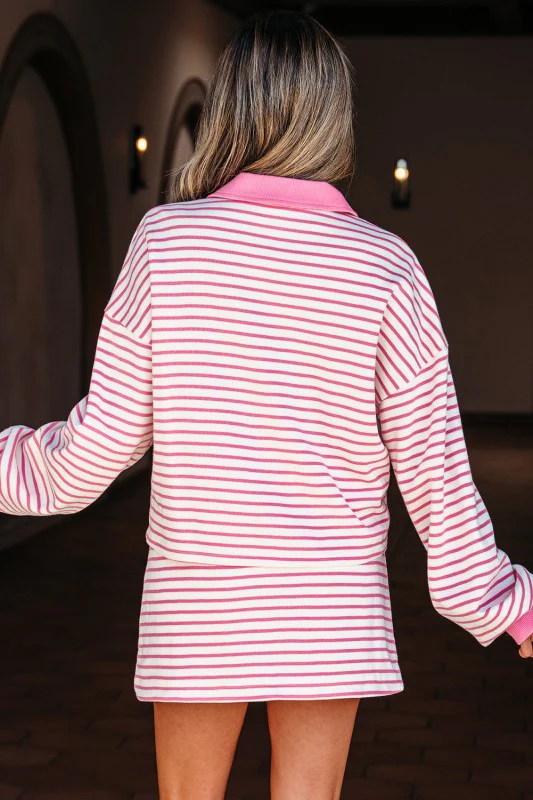 Stripe Collared V-Neck Pullover and Skort Set - Image 7