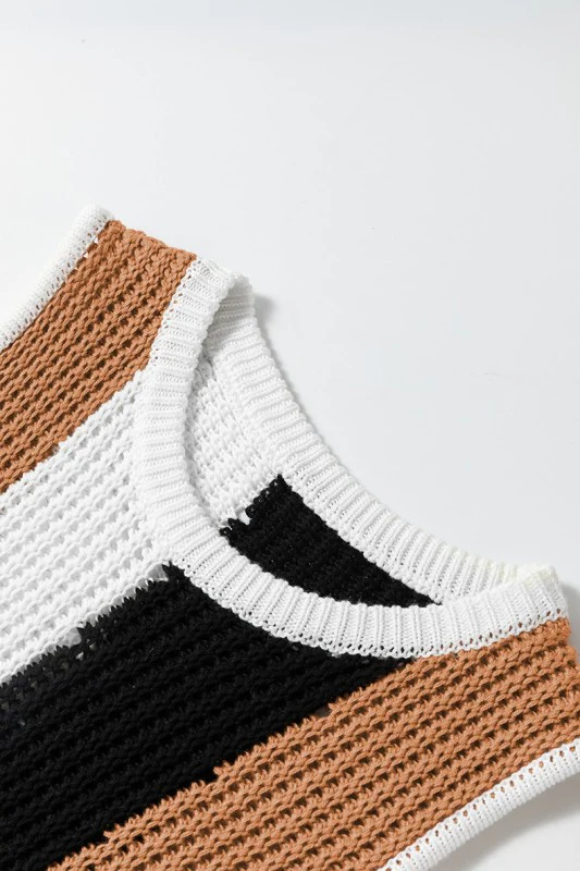 Stripe Color Block Sleeveless Knitted Sweater Vest - Image 6