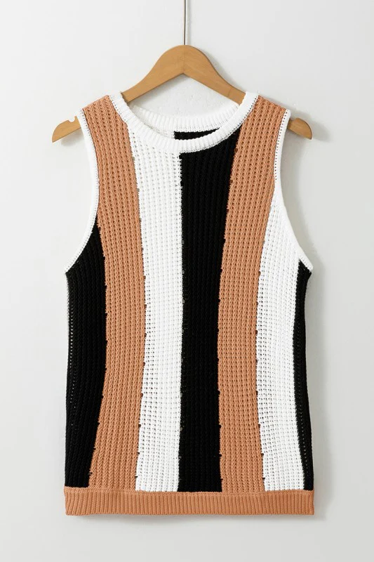 Stripe Color Block Sleeveless Knitted Sweater Vest - Image 8