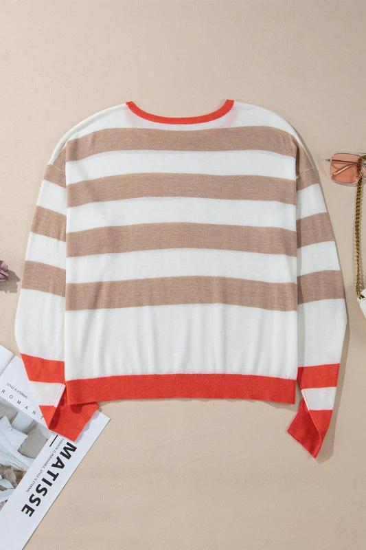 Stripe Colorblock Crewneck Drop Shoulder Sweater - Image 7