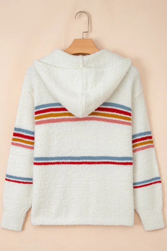 Stripe Colorblock Long Sleeve Hooded Sweater - Image 3