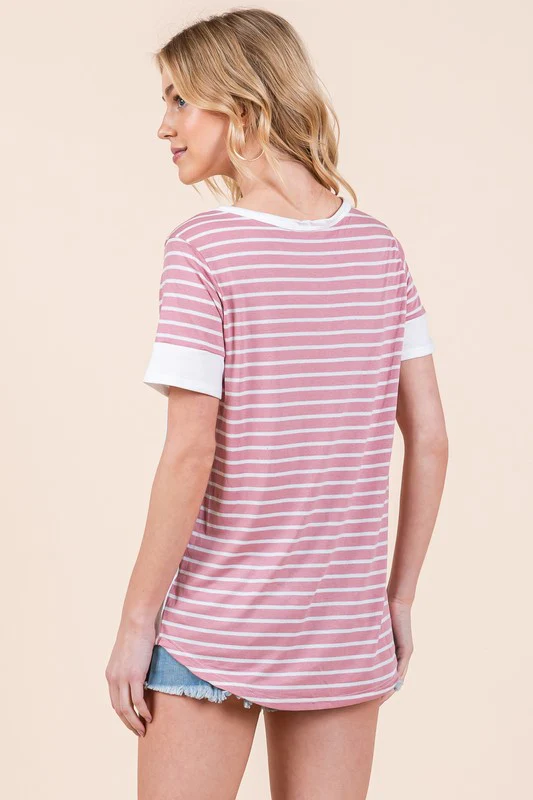 Stripe Combo Short Sleeve Top - Image 6
