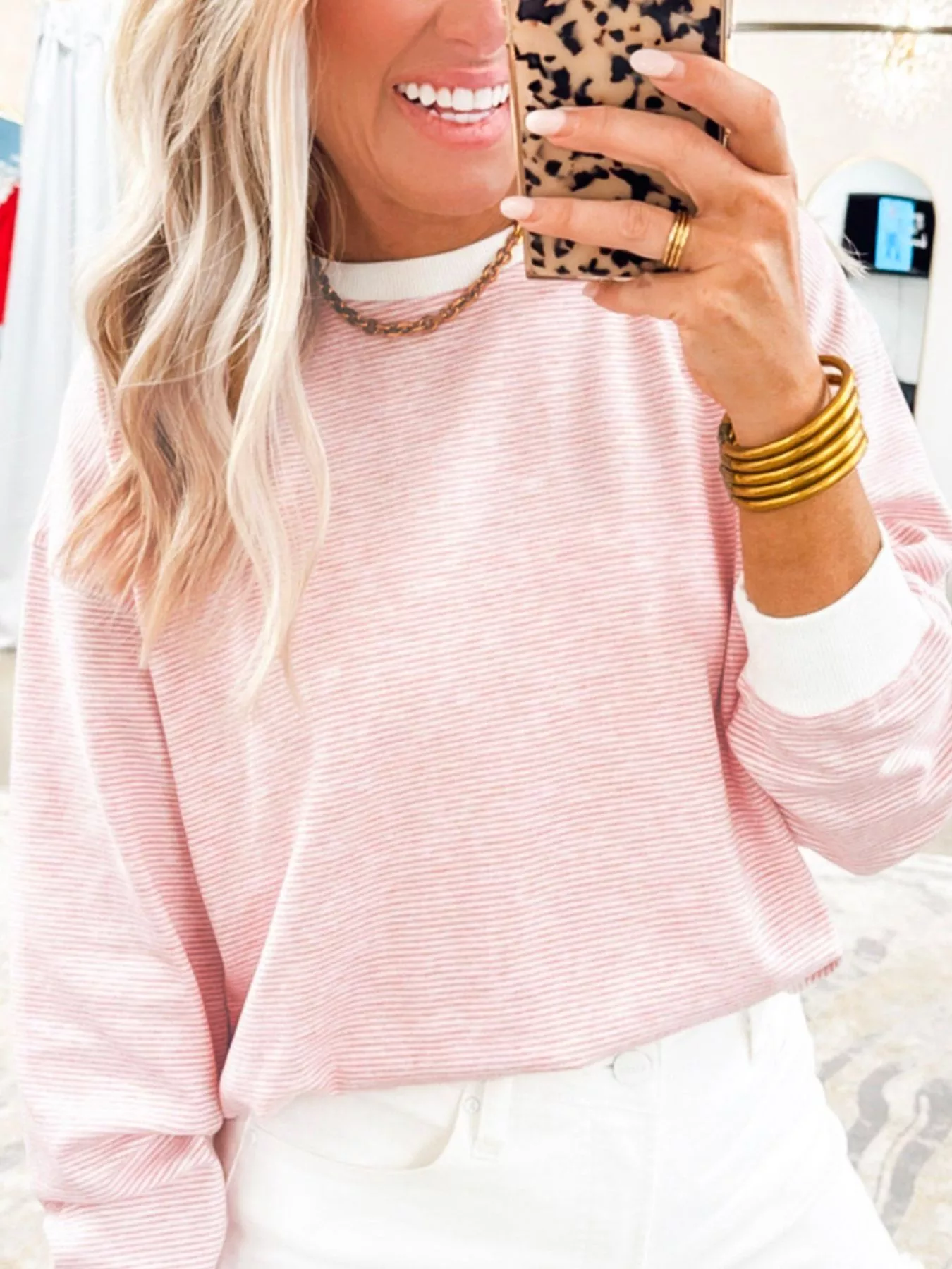 Stripe Contrast Edge Patchwork Long Sleeve Top - Image 2