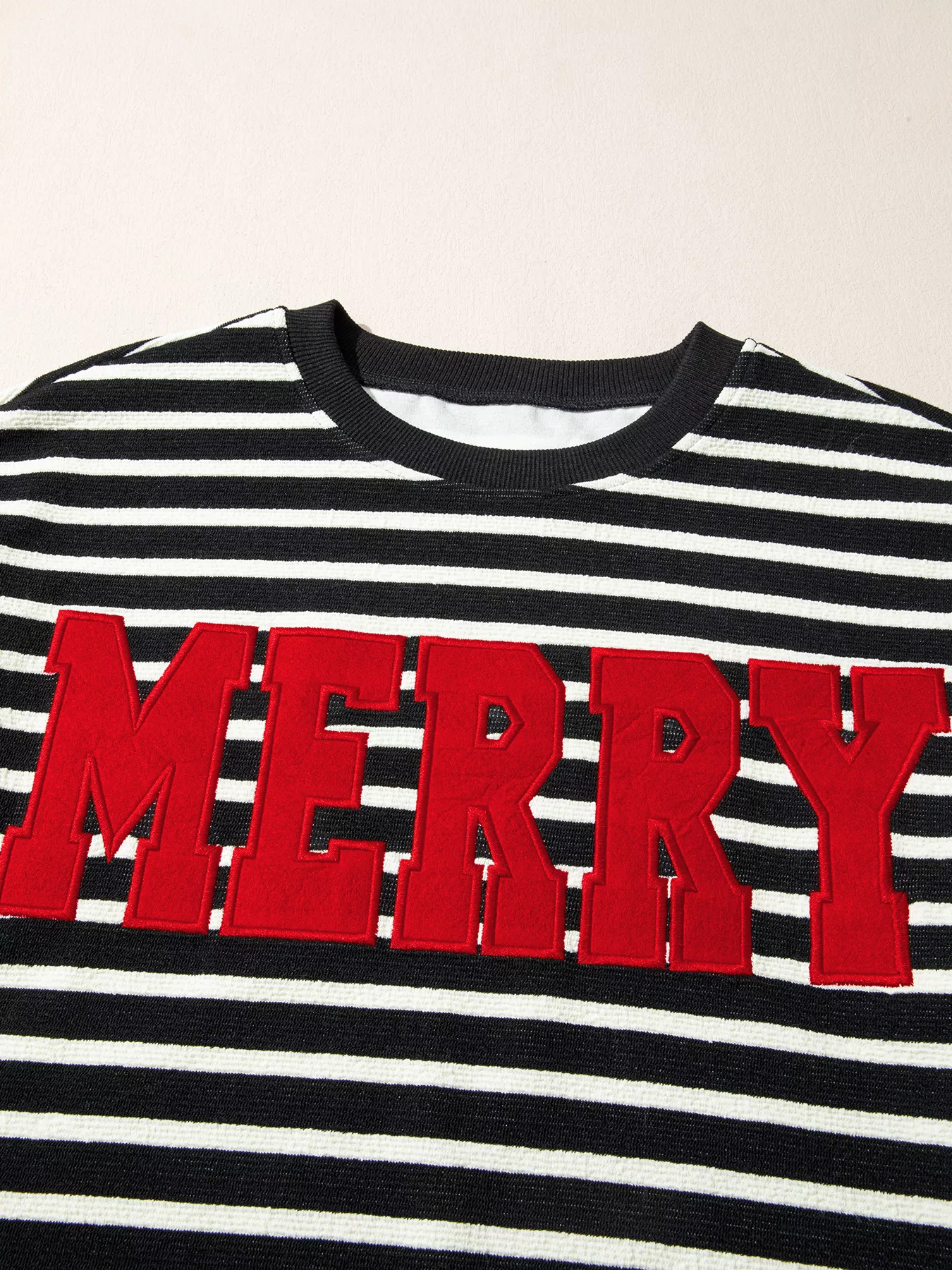 Stripe Contrast MERRY Letter Christmas Print Drop Shoulder Sweatshirt - Image 6