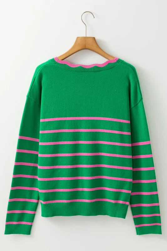 Stripe Cute Bow Detail Sweater Knit Cardigan - Image 4