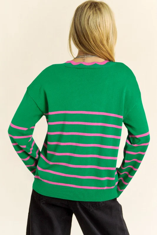 Stripe Cute Bow Detail Sweater Knit Cardigan - Image 7