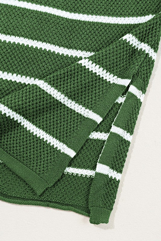 Stripe Drop Shoulder Oversized Henley Knit Tee - Image 8