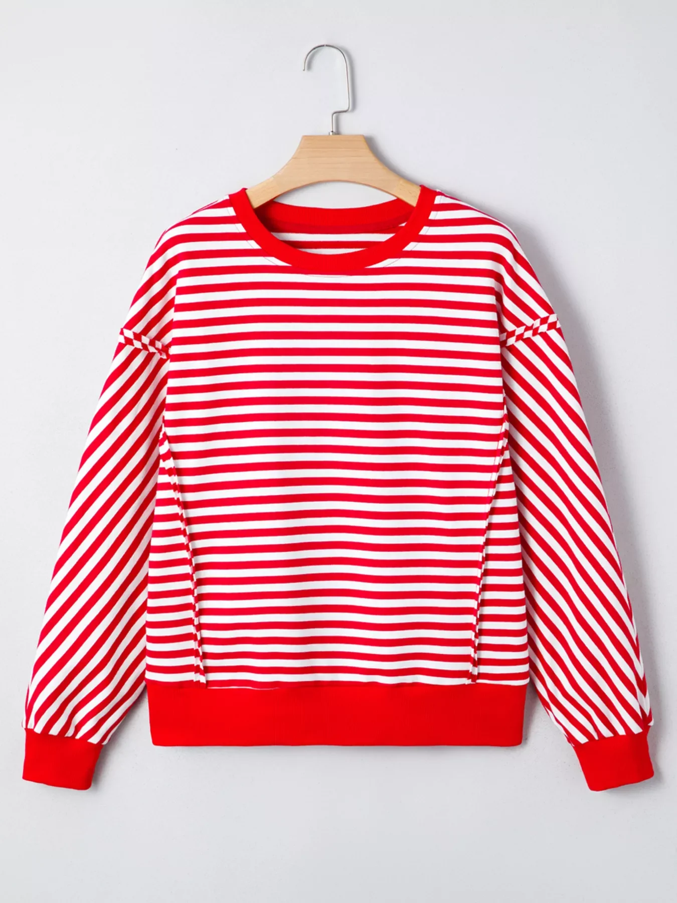 Stripe Exposed Seam Drop Shoulder Casual Top - Image 6
