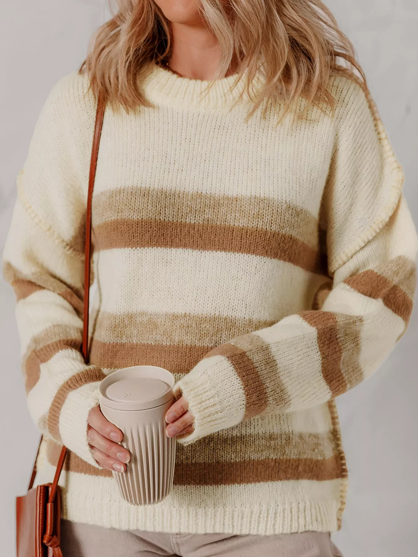 Stripe Exposed Seam Drop Shoulder Knit Baggy Sweater - Image 3