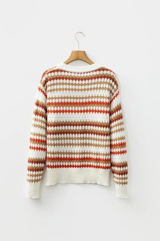 Stripe Eyelet Knit Drop Shoulder Sweater - Image 15