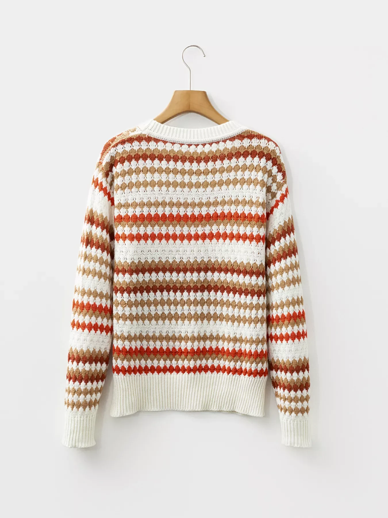 Stripe Eyelet Patterned Drop Shoulder Sweater - Image 7