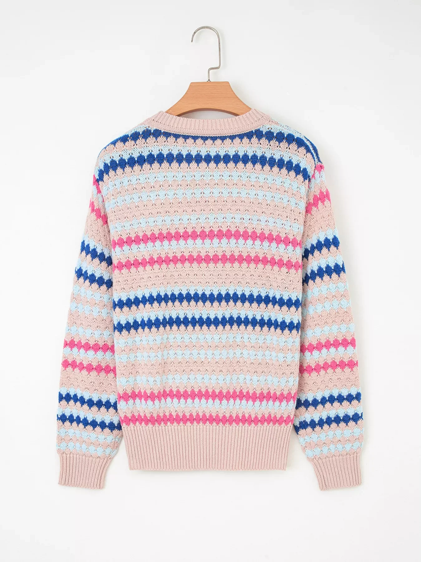 Stripe Eyelet Patterned Drop Shoulder Sweater - Image 6
