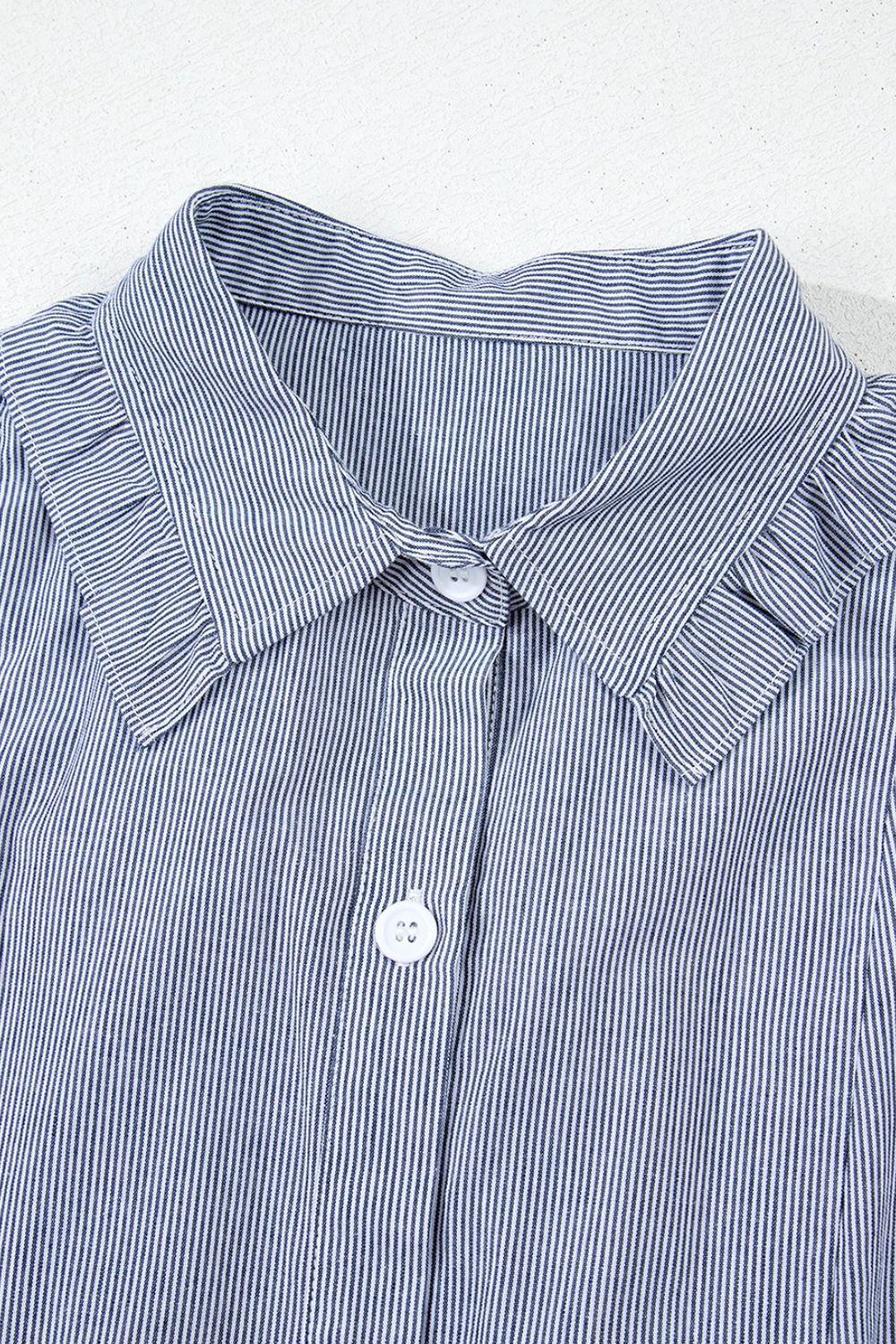 Stripe Frilled Ruffled Cap Sleeve Button Up Mini Dress - Image 8