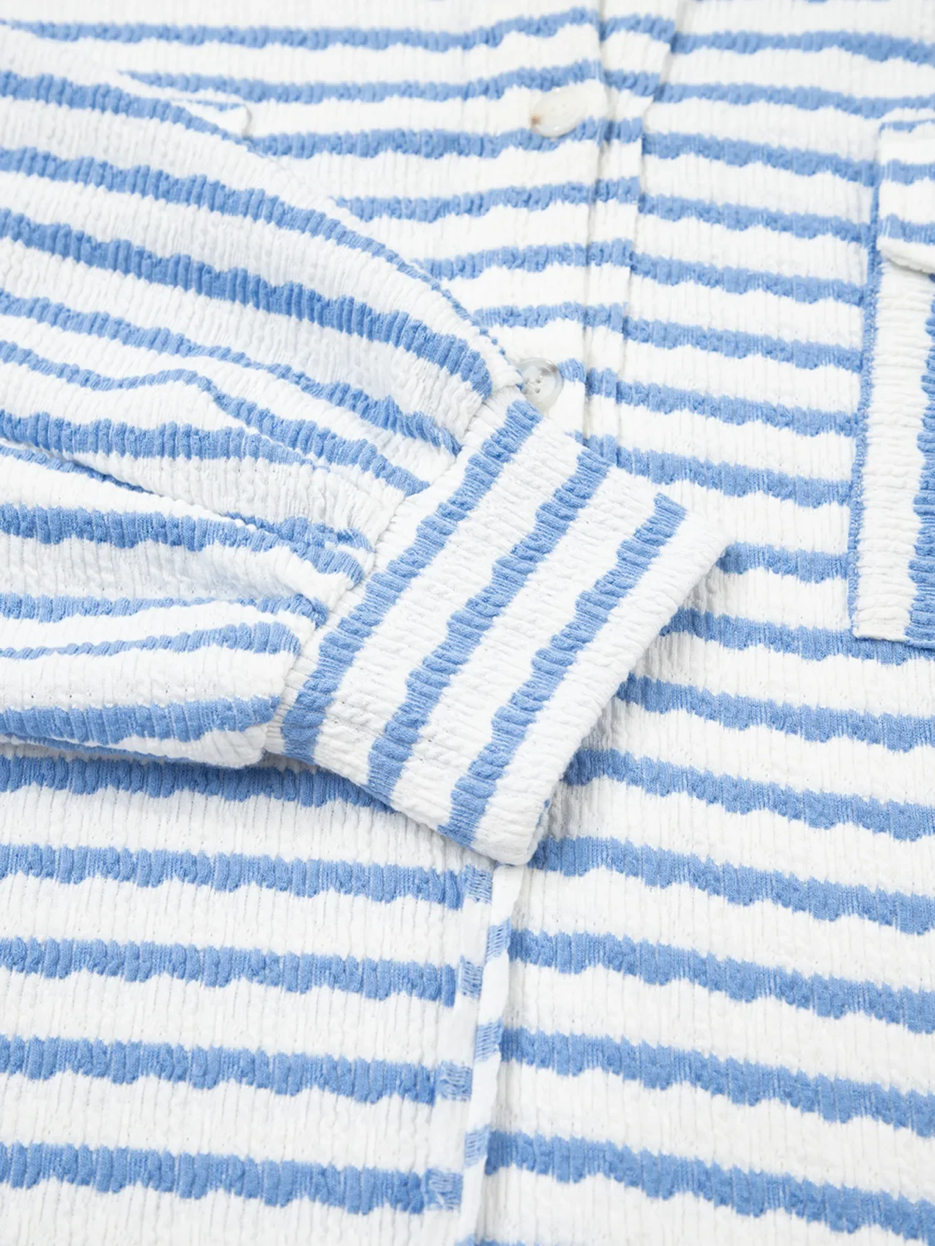 Stripe Half Button Collared Chest Pockets Loose Fit Blouse - Image 8