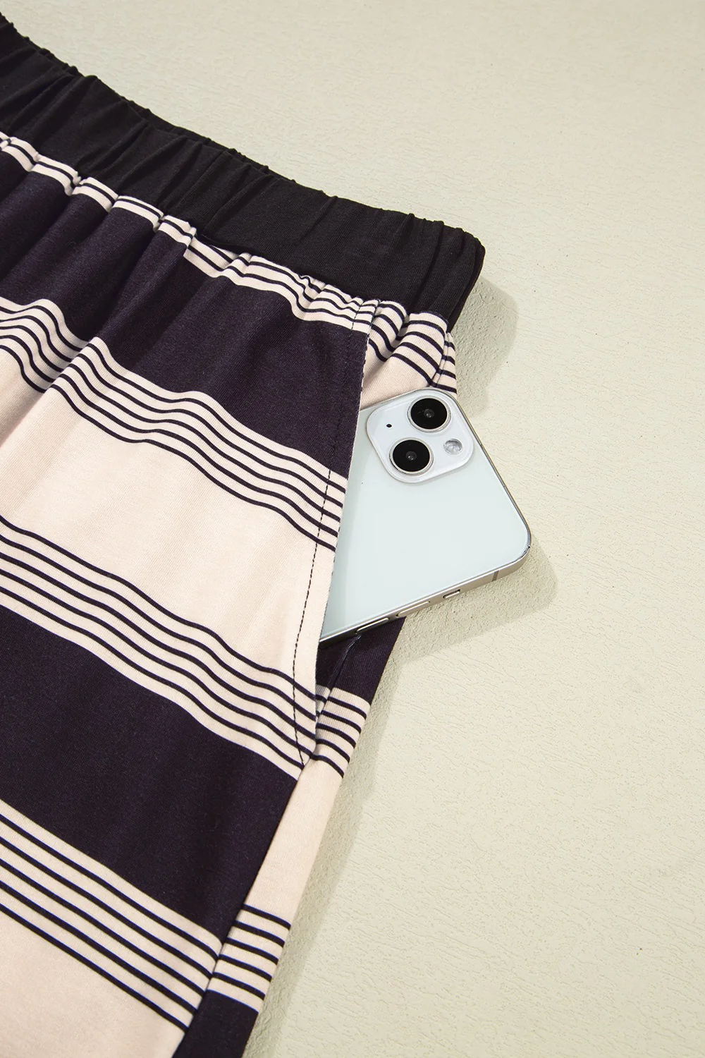 Stripe Half Sleeve T-Shirt and High Waist Pocketed Shorts Set - Image 9