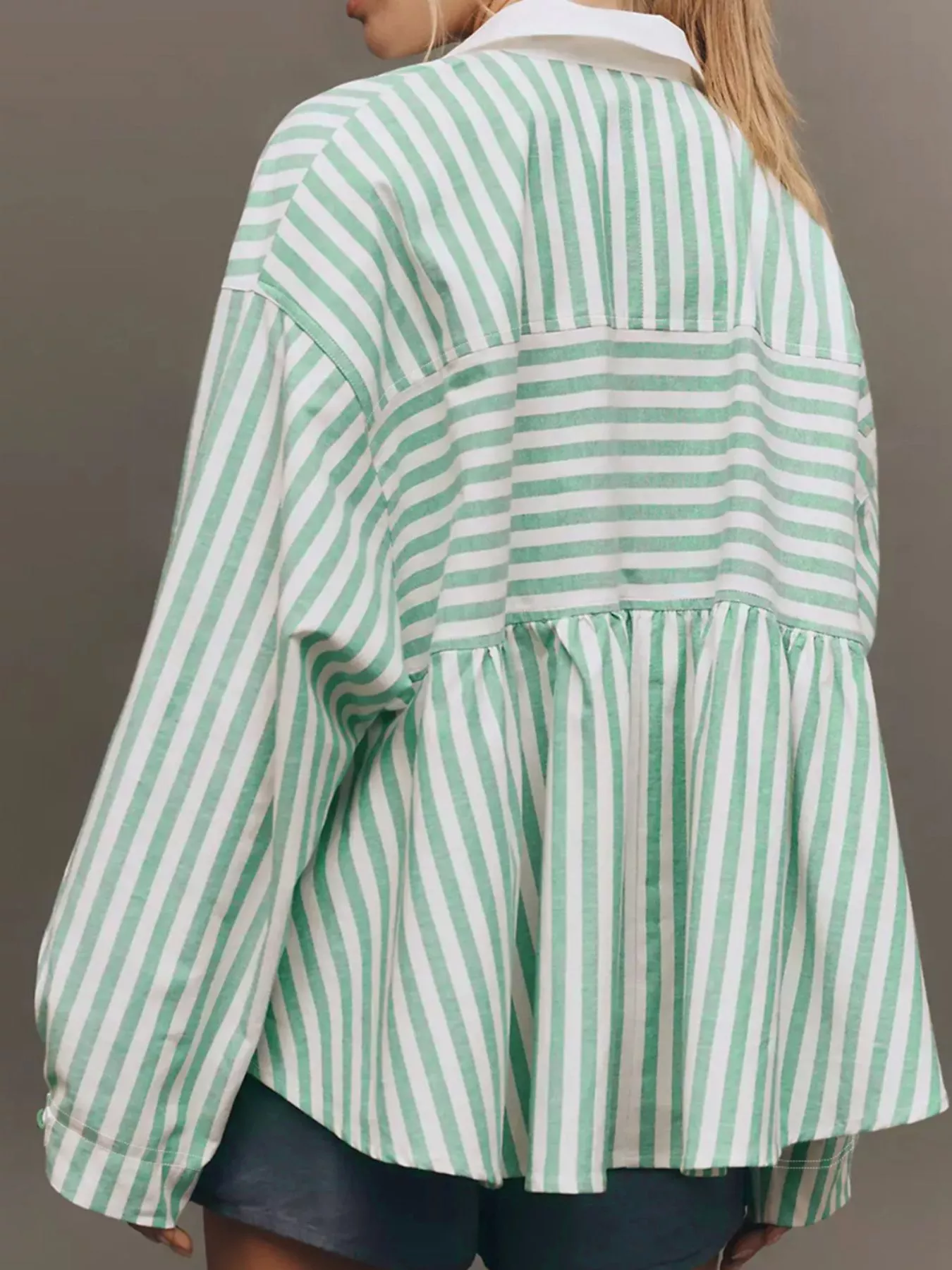 Stripe Half Zip Long Sleeve Swing Top - Image 2