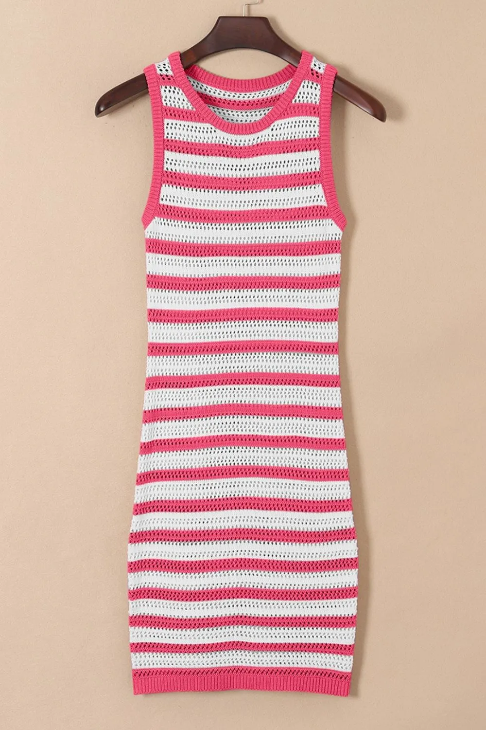 Stripe Hollowed Knit Sleeveless Sweater Dress - Image 8