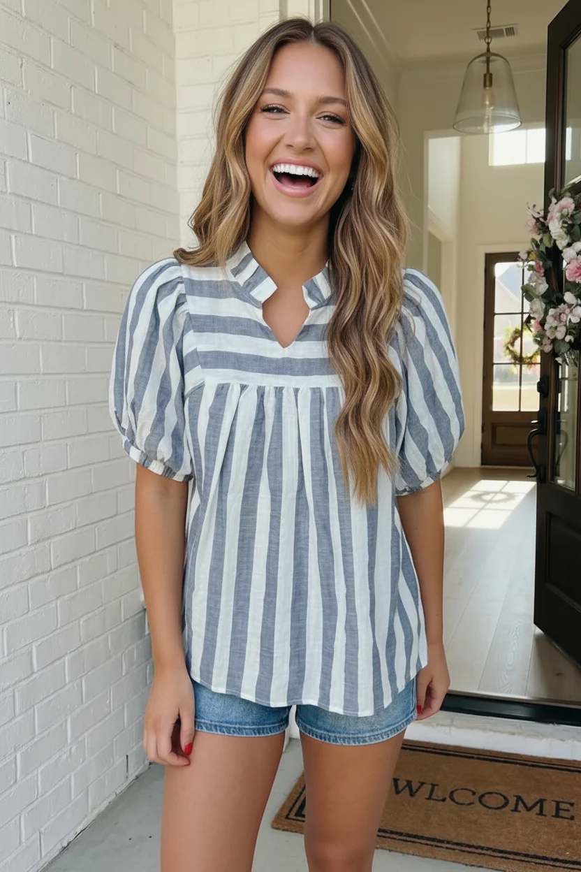 Stripe It Right Babydoll Blouse - Image 2
