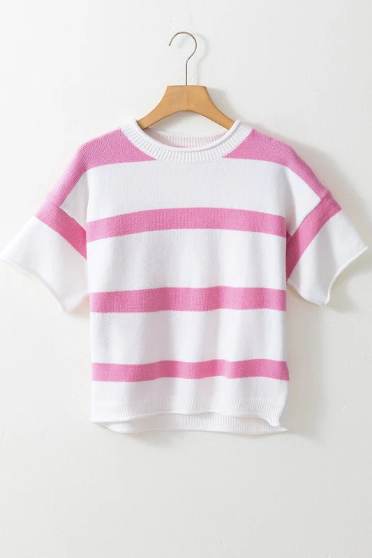 Stripe Knit Dropped Short Sleeve Sweater - Image 12