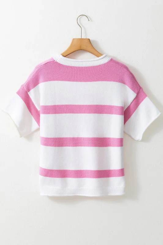 Stripe Knit Dropped Short Sleeve Sweater - Image 13