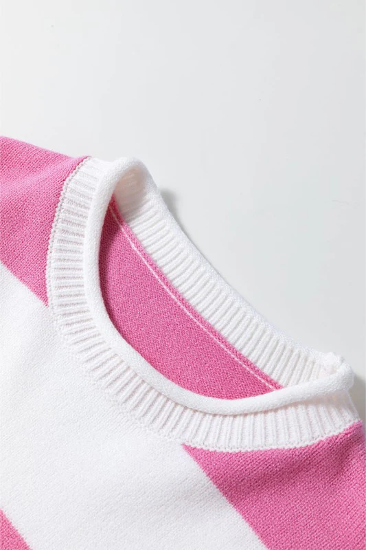 Stripe Knit Dropped Short Sleeve Sweater - Image 16