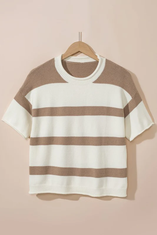 Stripe Knit Dropped Short Sleeve Sweater - Image 19