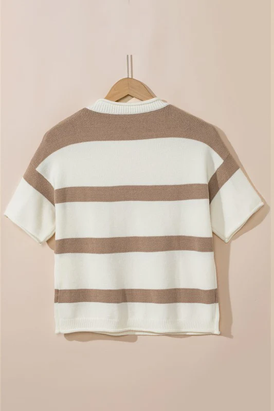 Stripe Knit Dropped Short Sleeve Sweater - Image 22