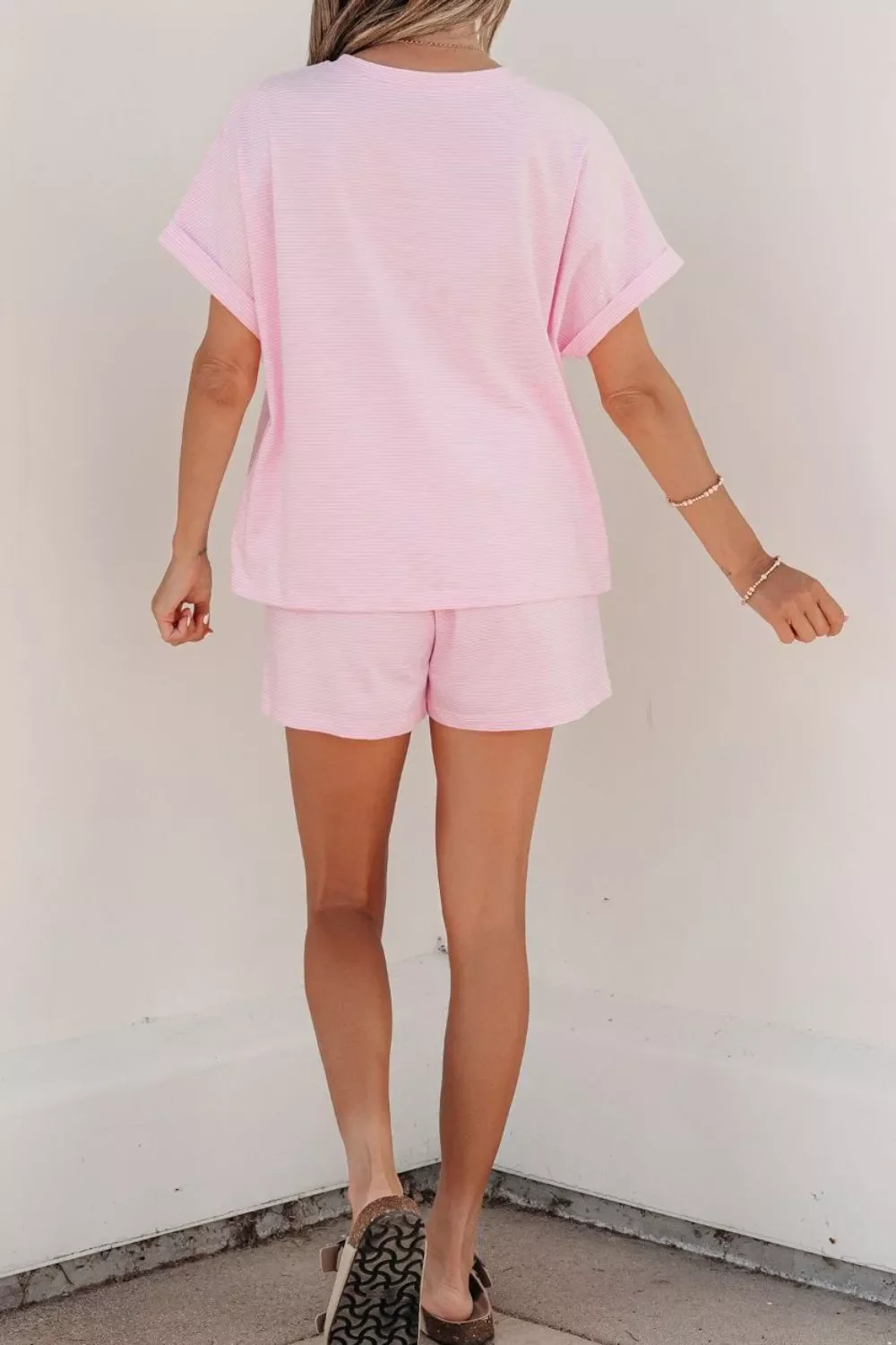 Stripe Matching Oversized Tee and Drawstring Shorts Set - Image 6