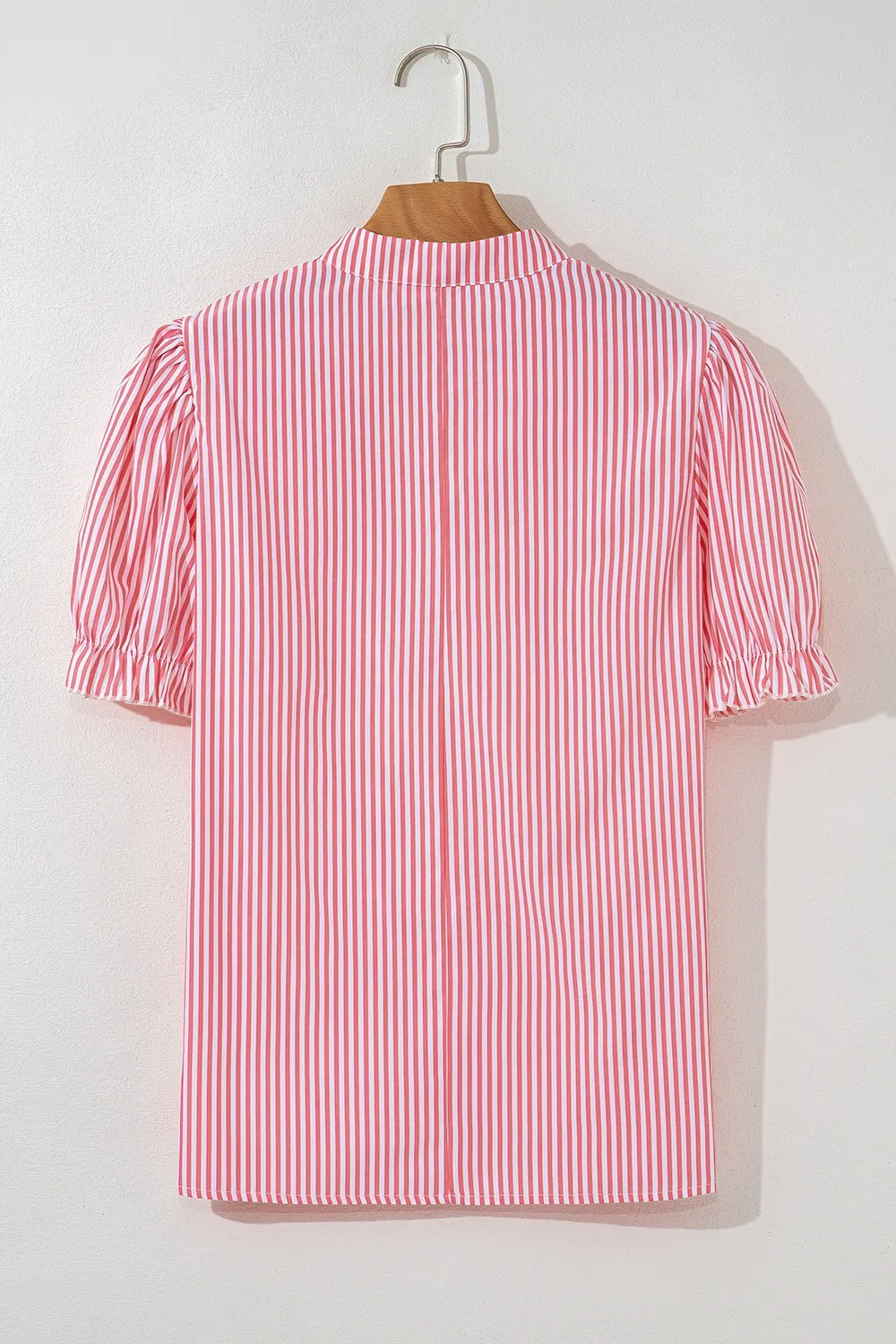 Stripe Notched Neck Frilled Short Puff Sleeve Blouse - Image 4