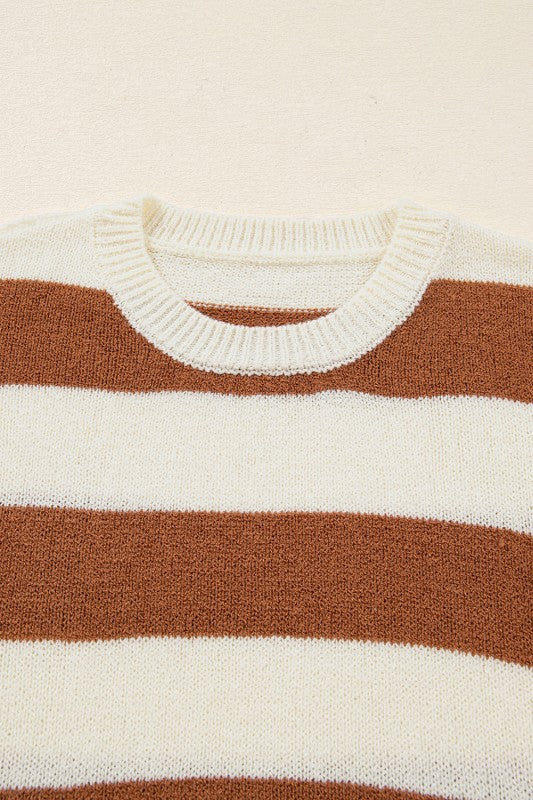 Stripe Patchwork Drop Shoulder Sleeve Sweater - Image 3