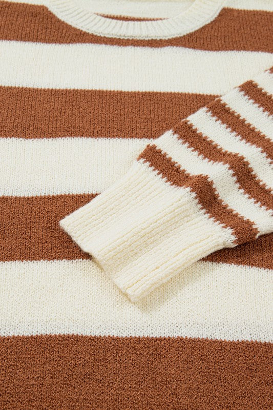 Stripe Patchwork Drop Shoulder Sleeve Sweater - Image 4