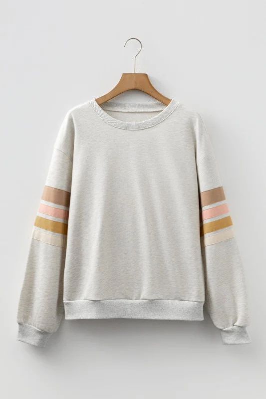 Stripe Patchwork Drop Shoulder Sweatshirt - Image 2