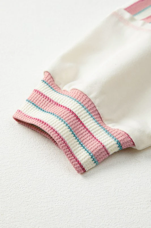 Stripe Patchwork Long Sleeve Henley Top - Image 17