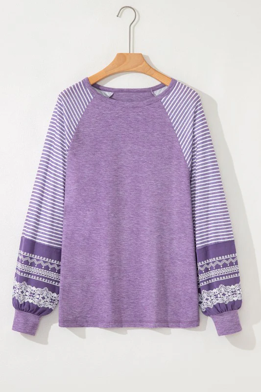 Stripe Patchwork Raglan Long Sleeve Top - Image 10